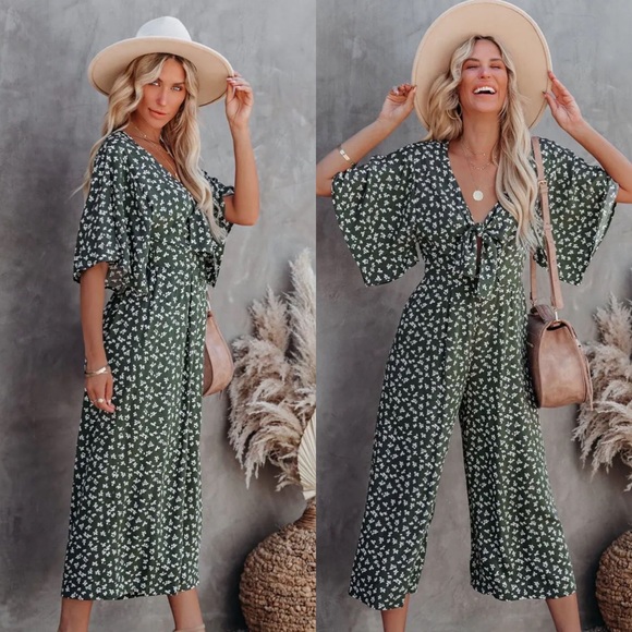 Vici Pants - Vici Marini Printed Tie Front Jumpsuit